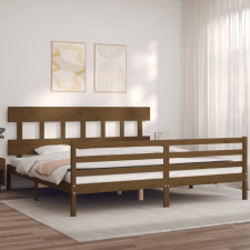 vidaXL mézbarna tömör fa ágykeret fejtámlával 200 x 200 cm ágy és ágykellék
