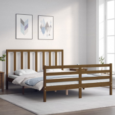 vidaXL mézbarna tömör fa ágykeret fejtámlával 5FT King Size ágy és ágykellék