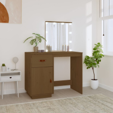 vidaXL Mézbarna tömör fenyőfa fésülködőasztal LED-del 95x50x133,5 cm bútor