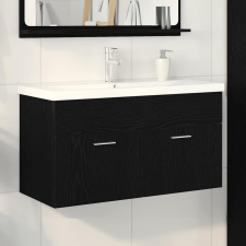 vidaXL Mosdókagyló szekrény Fekete tölgy 90 x 38.5 x 46 cm Faanyag fürdőszoba bútor