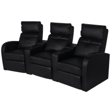 vidaXL Műbőr otthoni TV néző dönthető 3 személyes fotel Fekete bútor