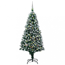 vidaXL műkarácsonyfa LED-ekkel, gömbszettel és tobozokkal 210 cm karácsonyi dekoráció
