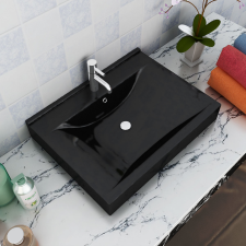 vidaXL Négyszögletes fekete luxus kerámia mosdókagyló lyukkal csaphoz 60 x 46 cm fürdőkellék