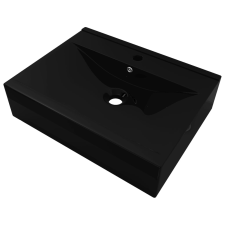 vidaXL Négyszögletes fekete luxus kerámia mosdókagyló lyukkal csaphoz 60x46cm (140687) szaniter