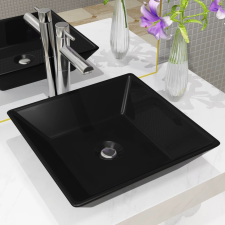 vidaXL négyzet alakú, fekete kerámia mosdó 41,5 x 41,5 x 12 cm fürdőszoba kiegészítő