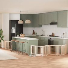 vidaXL nyárfa 6 paneles összecsukható kutyakapu ajtóval 480 cm szállítóbox, fekhely kutyáknak