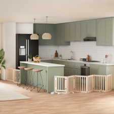 vidaXL nyárfa 9 paneles összecsukható kutyakapu ajtóval 450 cm szállítóbox, fekhely kutyáknak