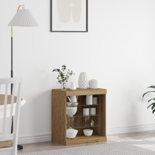 vidaXL Oldalszekrény LED fényekkel, Kézműves tölgy 60,5x37x67 cm bútor