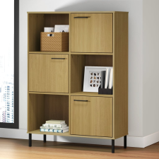 vidaXL OSLO barna tömör fa könyvszekrény fém lábakkal 90x35x128,5 cm bútor