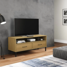 vidaXL OSLO barna tömör fenyőfa TV-szekrény fém lábakkal bútor