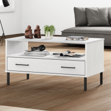 vidaXL OSLO fehér tömör fa dohányzóasztal fém lábakkal 85x50x45cm bútor