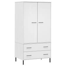 vidaXL OSLO fehér tömör fa gardróbszekrény fém lábakkal 90x55x172,5 cm (350990) bútor