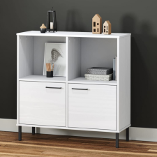 vidaXL OSLO fehér tömör fa könyvszekrény fém lábakkal 90x35x90,5 cm bútor