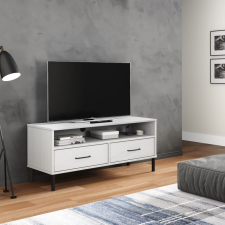 vidaXL OSLO fehér tömör fenyőfa TV-szekrény fém lábakkal bútor