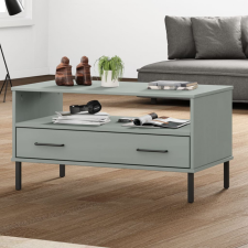 vidaXL OSLO szürke tömör fa dohányzóasztal fém lábakkal 85x50x45 cm bútor