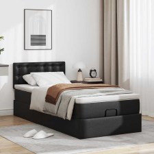 vidaXL Ottomán ágykeret matraccal Fekete 100x200cm műbőrrel ágy és ágykellék