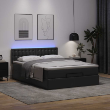 vidaXL Ottomán ágykeret matraccal fekete 140x190cm műbőrrel ágy és ágykellék
