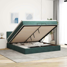 vidaXL Ottomán ágykeret matraccal sötétzöld 200x200 cm bársony ágy és ágykellék