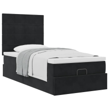 vidaXL Ottomán ágykeret matracokkal fekete 100x200cm bársony (3313453) ágy és ágykellék