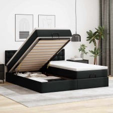 vidaXL Ottomán ágykeret matracokkal Fekete 180x200cm műbőr ágy és ágykellék