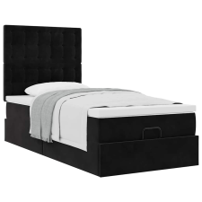 vidaXL Ottomán ágykeret matracokkal fekete 90x190cm bársony (3313585) ágy és ágykellék