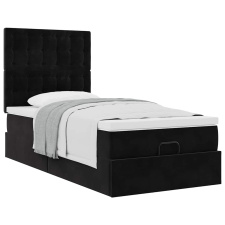 vidaXL Ottomán ágykeret matracokkal fekete 90x200cm bársony (3313591) ágy és ágykellék