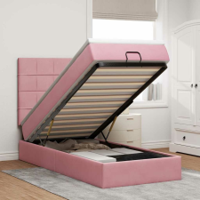 vidaXL Ottomán ágykeret matracokkal rózsaszín 90x200cm bársony ágy és ágykellék