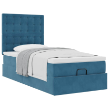 vidaXL Ottomán ágykeret matracokkal sötétkék 100x200cm bársony (3313599) ágy és ágykellék