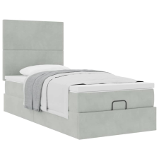 vidaXL Ottomán ágykeret matracokkal világosszürke 90x190cm bársony (3313367) ágy és ágykellék