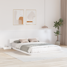 vidaXL Padlós ágykeret éjjeli szekrényekkel Fehér 160x200cm Tömör fa ágy és ágykellék