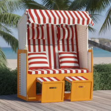 vidaXL piros és fehér polyrattan és tömör fa strandszék párnákkal kerti bútor