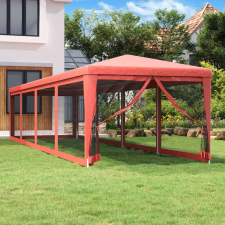 vidaXL piros HDPE rendezvénysátor 10 hálós oldalfallal 3x12 m kerti bútor