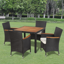 vidaXL polyrattan kerti étkezőgarnitúra 1 fa asztallapos asztallal és 4 székkel kerti bútor