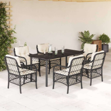 vidaXL Polyrattan Kerti Étkezőgarnitúra - 7 részes - Fekete kerti bútor