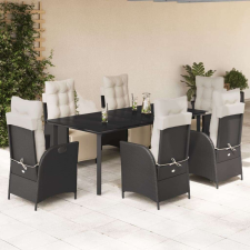 vidaXL Polyrattan Kerti Étkezőgarnitúra - 7 részes - Fekete kerti bútor