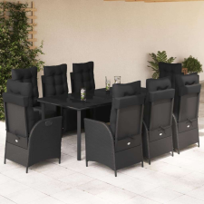 vidaXL Polyrattan Kerti Étkezőgarnitúra - 9 részes - Fekete kerti bútor