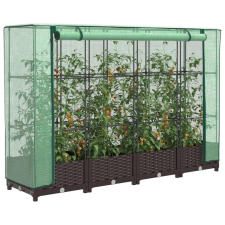 vidaXL rattan megjelenésű magaságyás melegháztakaróval 160x40x123 cm kerti tárolás