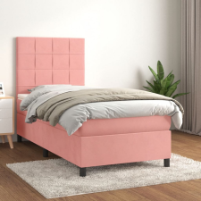vidaXL rózsaszín bársony rugós ágy matraccal 90 x 190 cm ágy és ágykellék