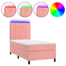 vidaXL rózsaszín bársony rugós és LED-es ágy matraccal 100x200 cm (3136112) ágy és ágykellék