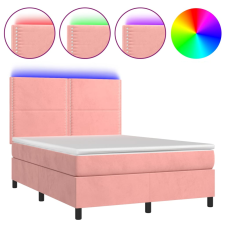 vidaXL rózsaszín bársony rugós és LED-es ágy matraccal 140x190 cm (3136064) ágy és ágykellék
