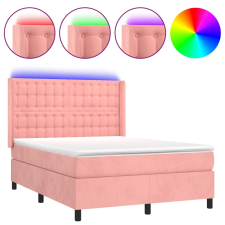 vidaXL rózsaszín bársony rugós és LED-es ágy matraccal 140x190 cm (3139804) ágy és ágykellék