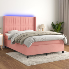 vidaXL rózsaszín bársony rugós és LED-es ágy matraccal 140x200 cm ágy és ágykellék