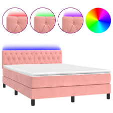 vidaXL rózsaszín bársony rugós és LED-es ágy matraccal 140x200 cm (3134590) - Ágyak és ágykeretek ágy és ágykellék
