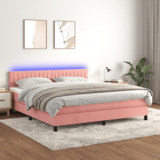 vidaXL rózsaszín bársony rugós és LED-es ágy matraccal 160x200 cm ágy és ágykellék