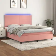 vidaXL rózsaszín bársony rugós és LED-es ágy matraccal 160x200 cm ágy és ágykellék