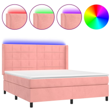 vidaXL rózsaszín bársony rugós és LED-es ágy matraccal 160x200 cm (3139576) ágy és ágykellék