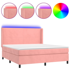 vidaXL rózsaszín bársony rugós és LED-es ágy matraccal 180x200 cm (3139462) ágy és ágykellék