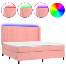 vidaXL rózsaszín bársony rugós és LED-es ágy matraccal 180x200 cm (3139582) ágy és ágykellék