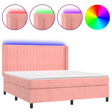 vidaXL rózsaszín bársony rugós és LED-es ágy matraccal 180x200 cm (3139702) ágy és ágykellék