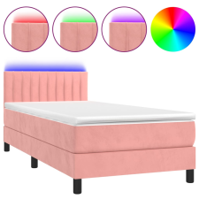 vidaXL rózsaszín bársony rugós és LED-es ágy matraccal 90x190 cm (3134500) ágy és ágykellék